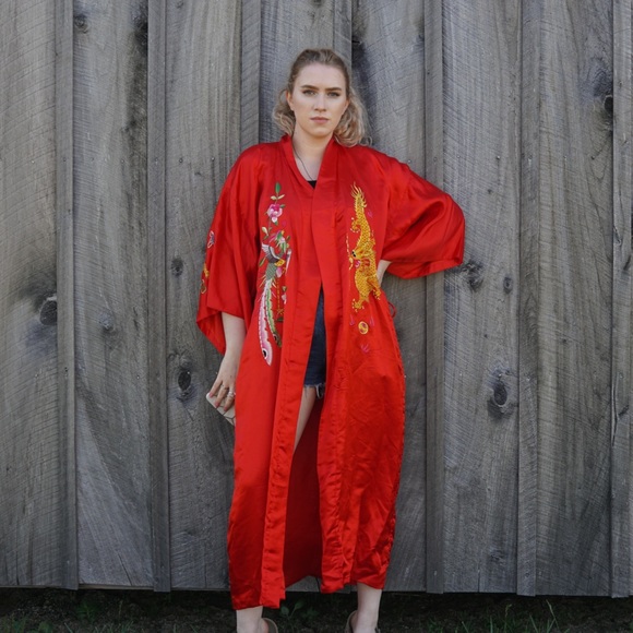 Vintage Other - Vtg golden bee silk maxi kimono cardigan duster sm